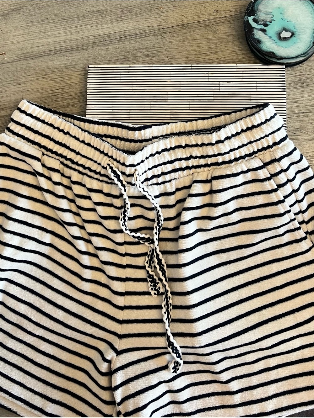 Rails White and Black Striped Drawstring Athletic Shorts M NWT